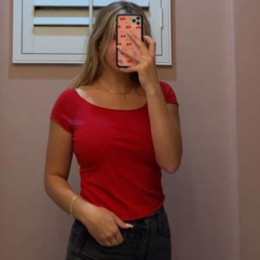 Brandy Melville Red off the shoulder Top